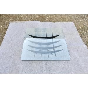Brutalist Design Coffee Table, 1970s, Glass And Steel.