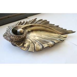 Encrier XIXème en Bronze "Aile d'Ange" signé Blanc.