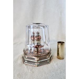 Lampe à Opium fin XIXème, Chine ou Vietnam, Cristal, Cuivre et Paktong.