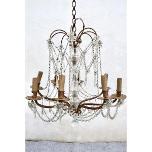 Lustre 8 Lumières Bronze et Pampilles Cristal