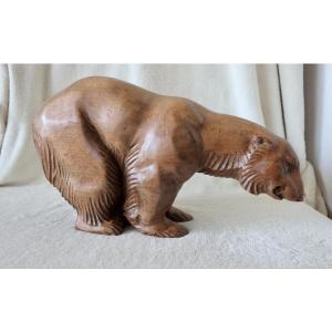 Large Art Deco Carved Wooden Polar Bear, 35 Cm, Very Good Condition