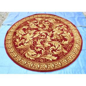 Tapis Rond de Style Empire, XXème, Laine Nouée Main, 220 cm.