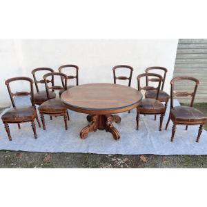 Salle à Manger Napoléon III Noyer à Restaurer, Enfilade 2 Corps, Table Ovale+ 8 Chaises