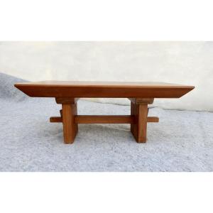 Scandinavian Coffee Table In Solid Teak, Japanese Style, 20th Century, Tbe
