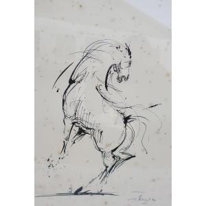 Lithographie de Jacques Berger (1902-1977), Cheval Cabré