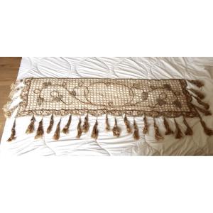 Cantonnière Art Nouveau 1900 Dentelle Filet Crochet + Applications Raisins, L = 140 cm