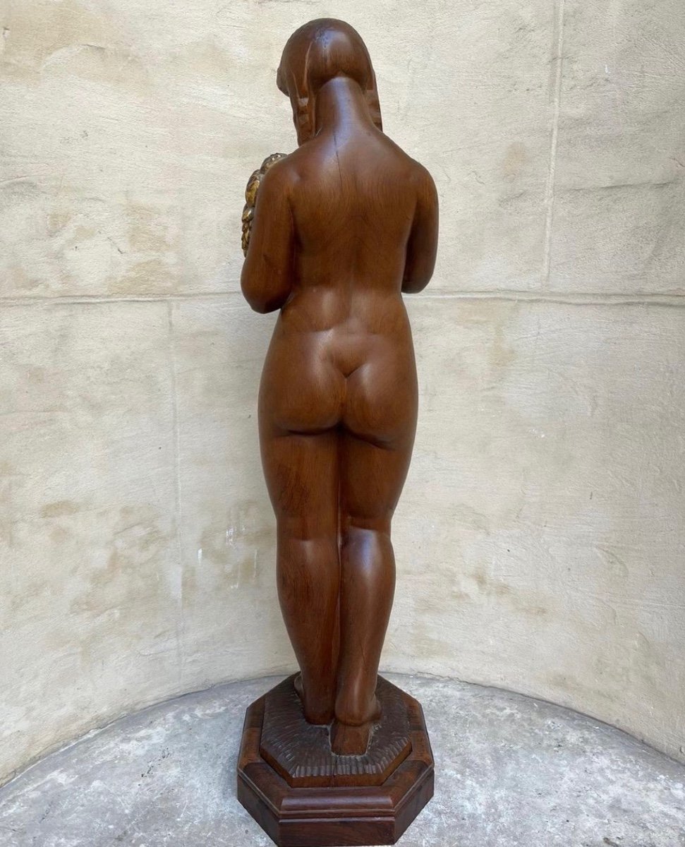 Parayre Henri (1879-1970) Female Nude At The Cornucopia Art Deco Wooden Sculpture-photo-3