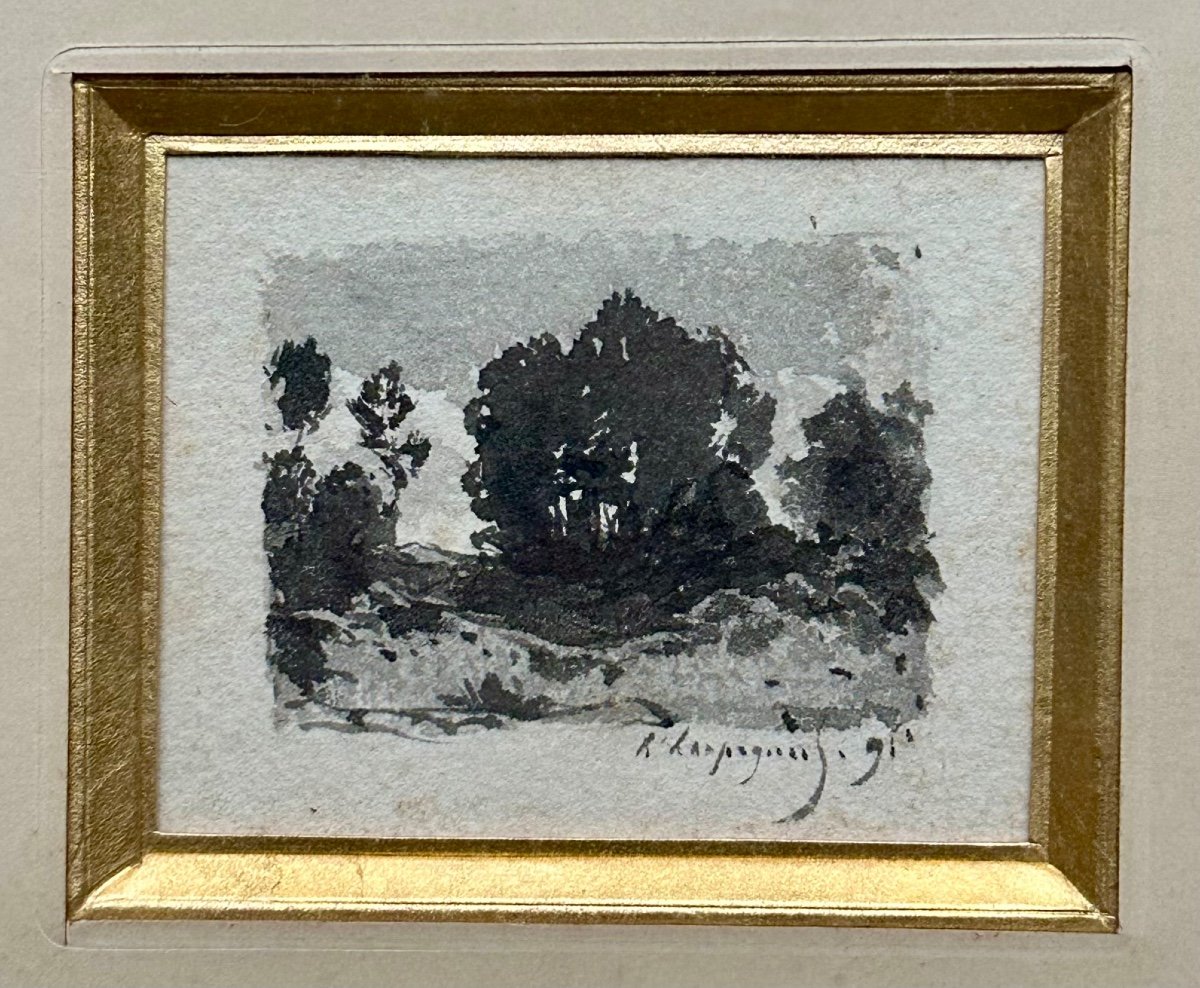 Henri HARPIGNIES (1819-1916) - Ensemble de 5 lavis d’encre signés datés - Paysage, Barbizon, 19ème-photo-1