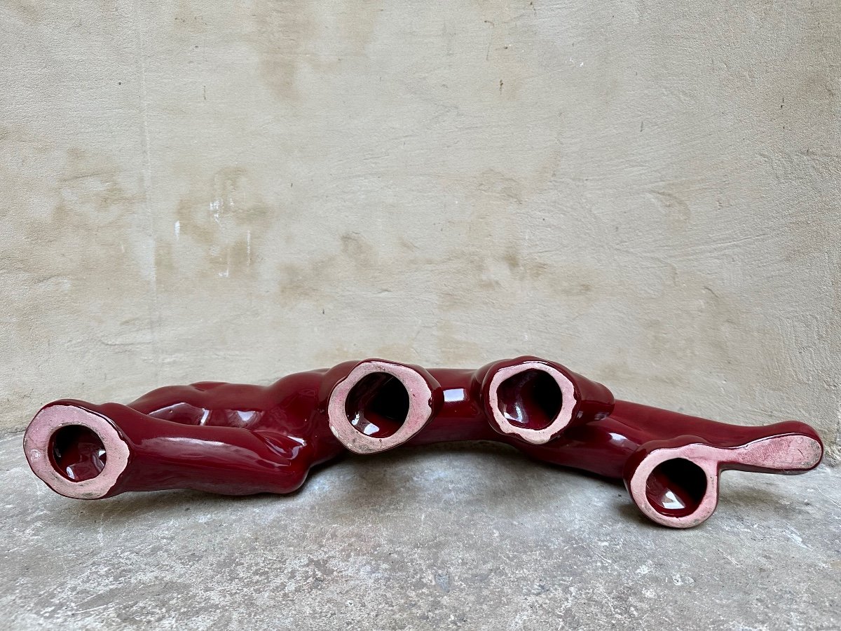 Primavera Edition - Walking Panther - Red Enameled Ceramic Sculpture - Animal Art-photo-2