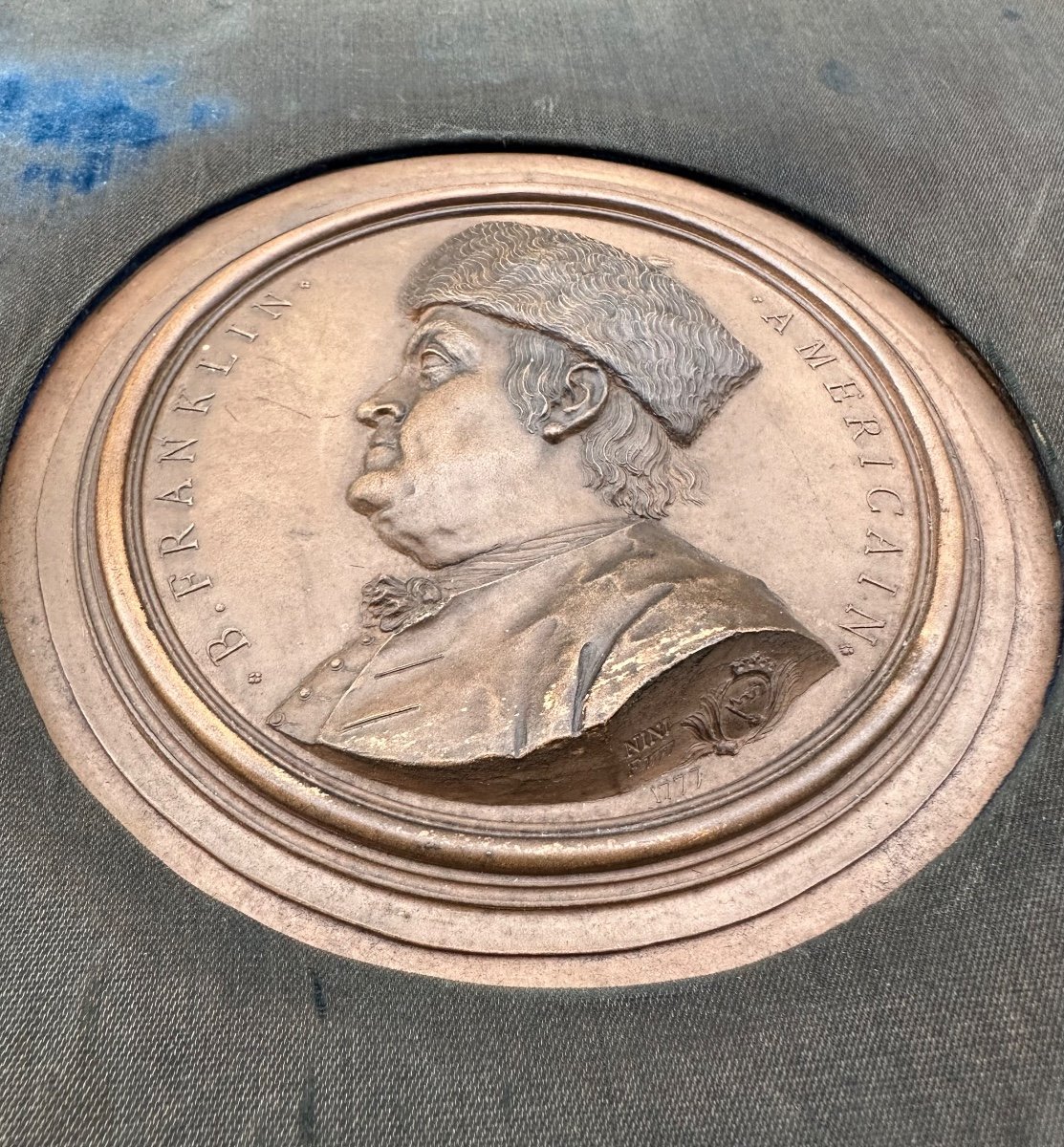 Jean-baptiste Nini - Terracotta Bas-relief Sculpture XVIIIth Portrait Benjamin Franklin United States-photo-4