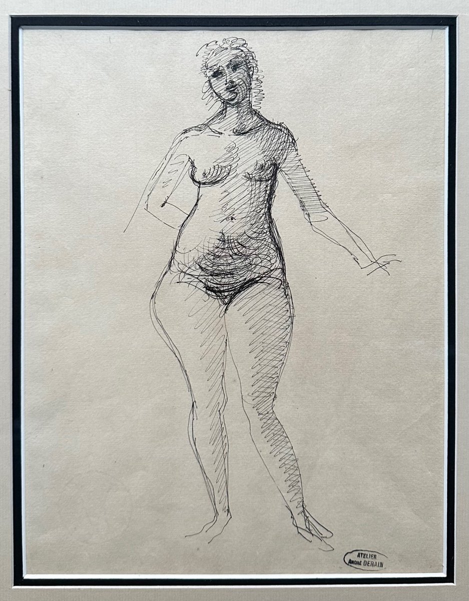 André Derain (1880-1954) - Drawing In Black Ink - Portrait Of A Nude Woman Académie-photo-2