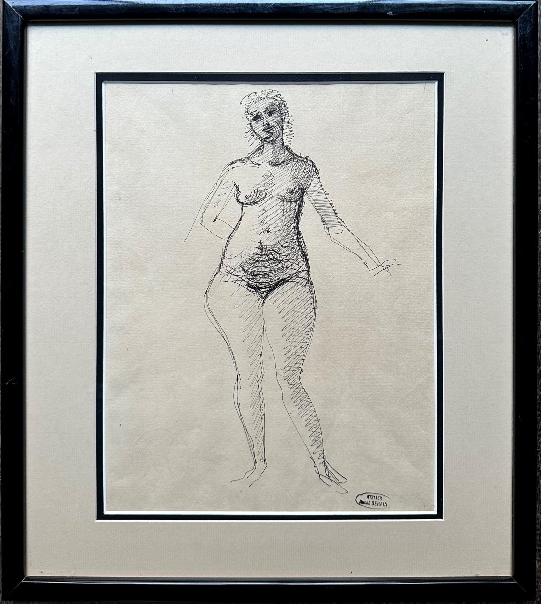André Derain (1880-1954) - Drawing In Black Ink - Portrait Of A Nude Woman Académie