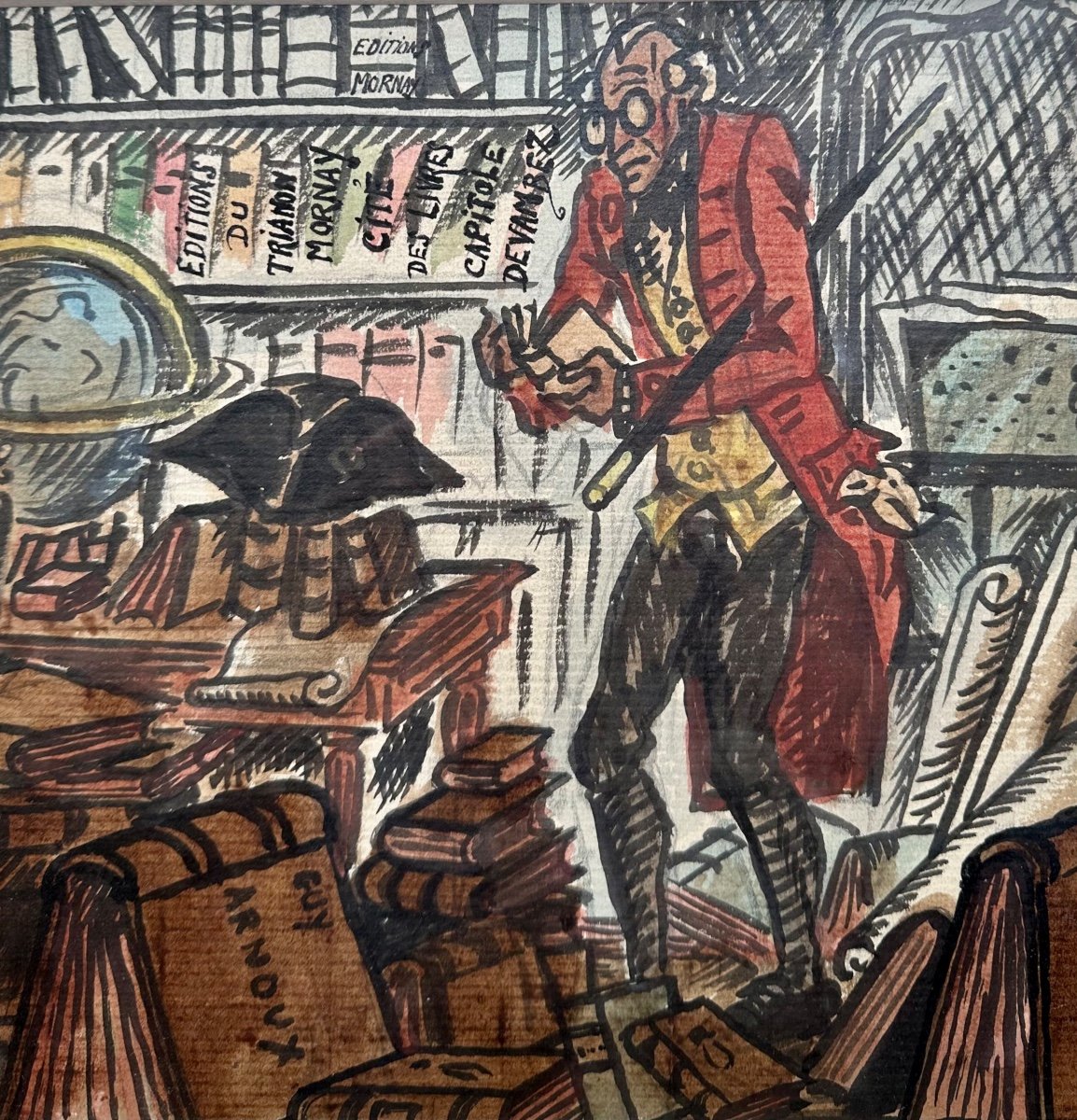 ARNOUX Guy (1886-1951) Le bibliophile  - Aquarelle Collectionneur d’Art Livres Bibliothèque -photo-3