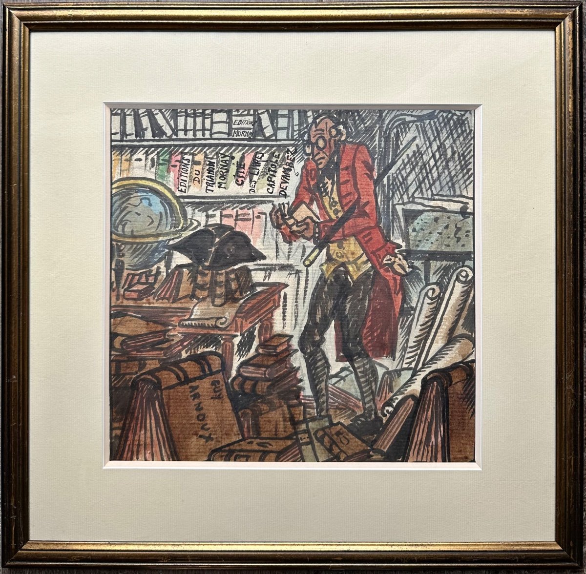 ARNOUX Guy (1886-1951) Le bibliophile  - Aquarelle Collectionneur d’Art Livres Bibliothèque 