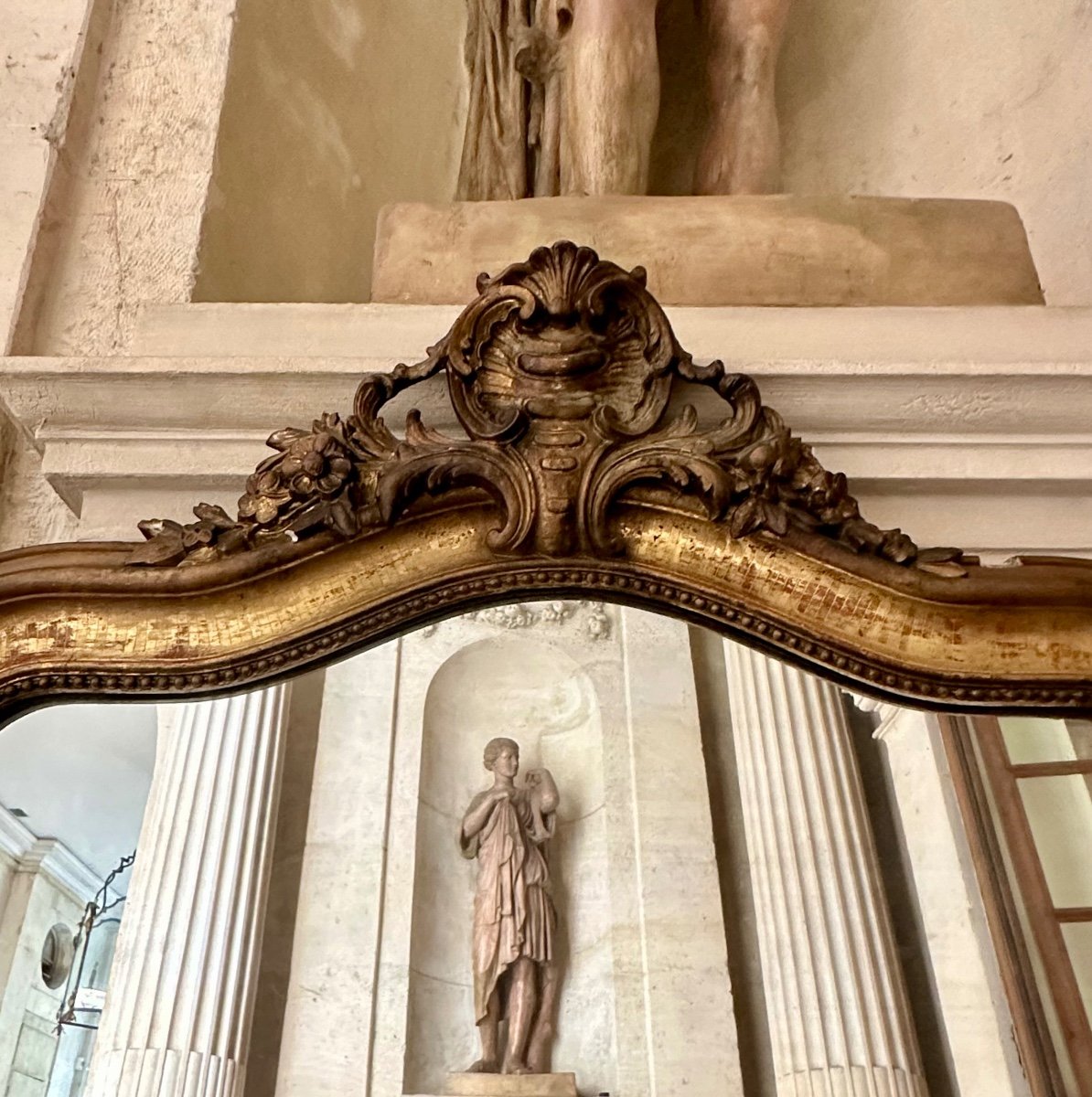 Grand Miroir de Cheminée Époque Louis-Philippe XIXème Bois Sculpté Doré-photo-3