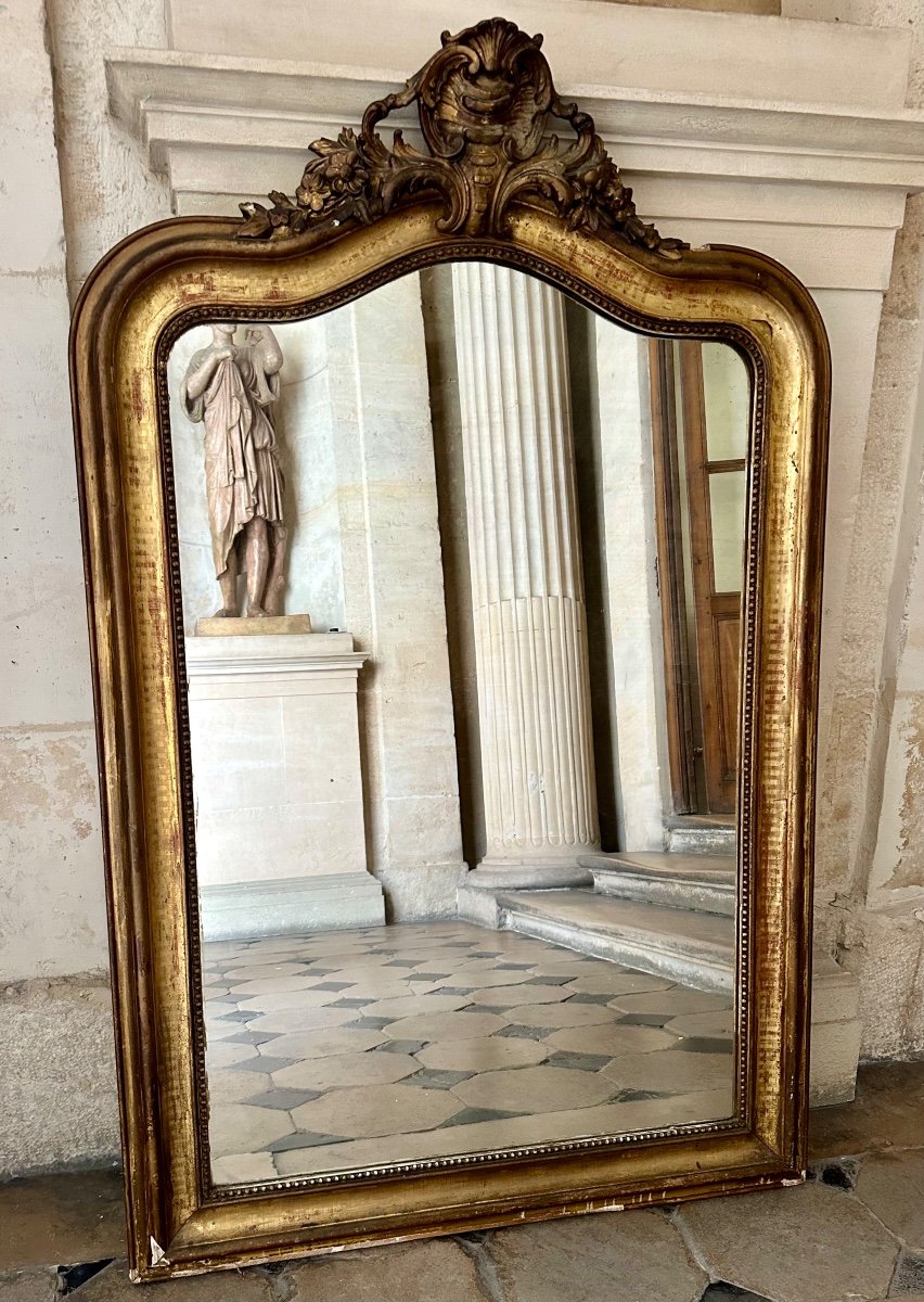 Grand Miroir de Cheminée Époque Louis-Philippe XIXème Bois Sculpté Doré