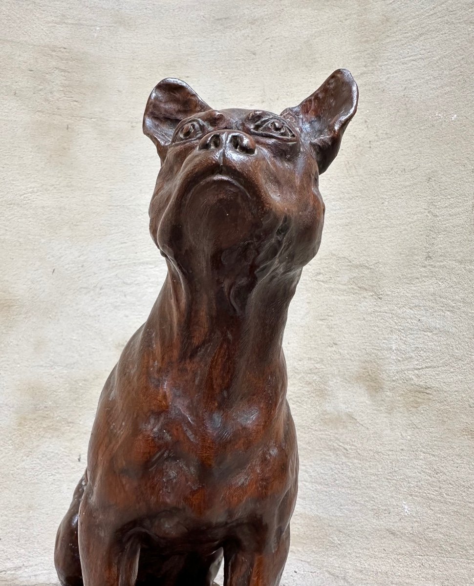 Sculpture en Bois « Bouledogue français » signée de Lambertye - Chien de race, Art animalier-photo-4