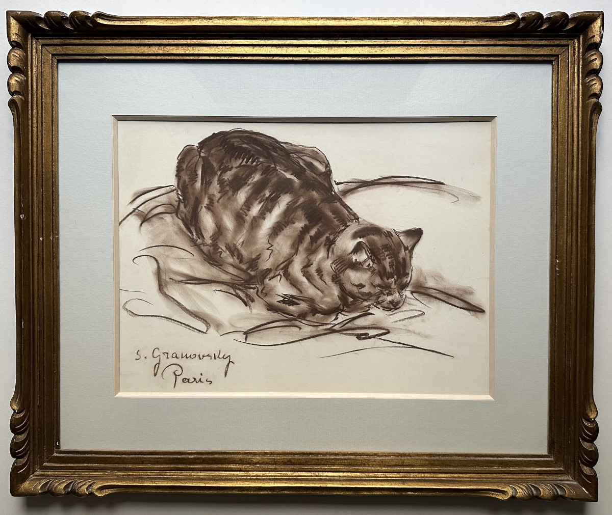 GRANOVSKY Sam (1889-1942) Le chat endormi - Dessin à la sanguine - École de Paris Ukraine