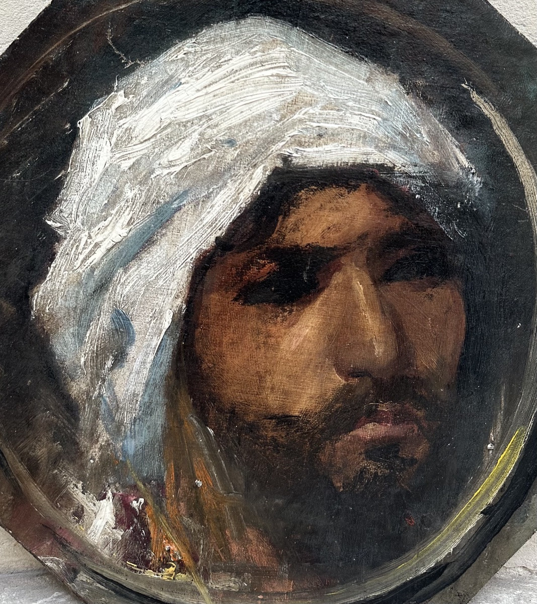 19th Century Orientalist School - Portrait Of A Man With A Turban - Oil Painting -photo-2