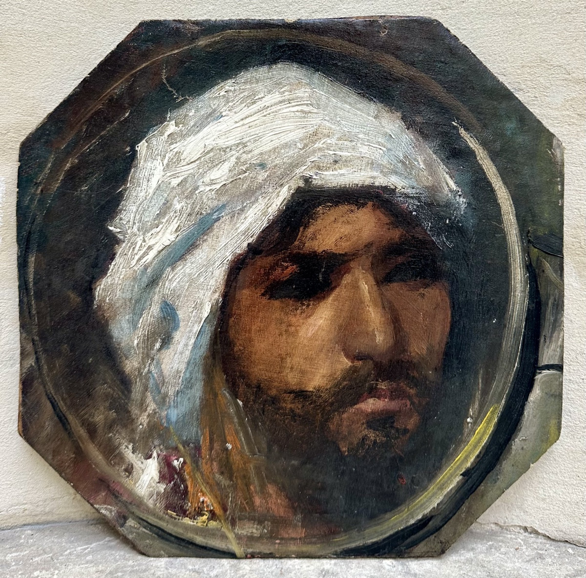 19th Century Orientalist School - Portrait Of A Man With A Turban - Oil Painting 