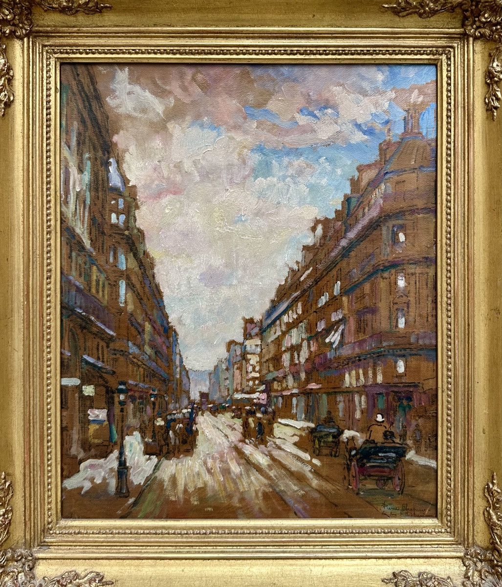 Chapuis Pierre (1863-1942) Oil On Panel - Rue De Châteaudun, Paris - Painting -photo-2