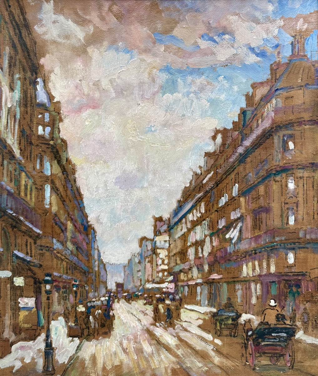 Chapuis Pierre (1863-1942) Oil On Panel - Rue De Châteaudun, Paris - Painting -photo-3
