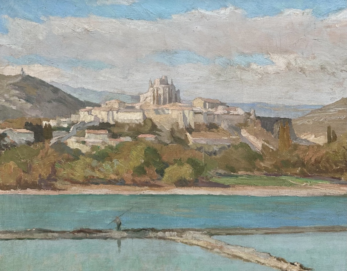 PRAT Loys Joseph (1879-1934) Vue de Viviers, Ardèche - Huile sur toile - Tableau, Peinture-photo-2