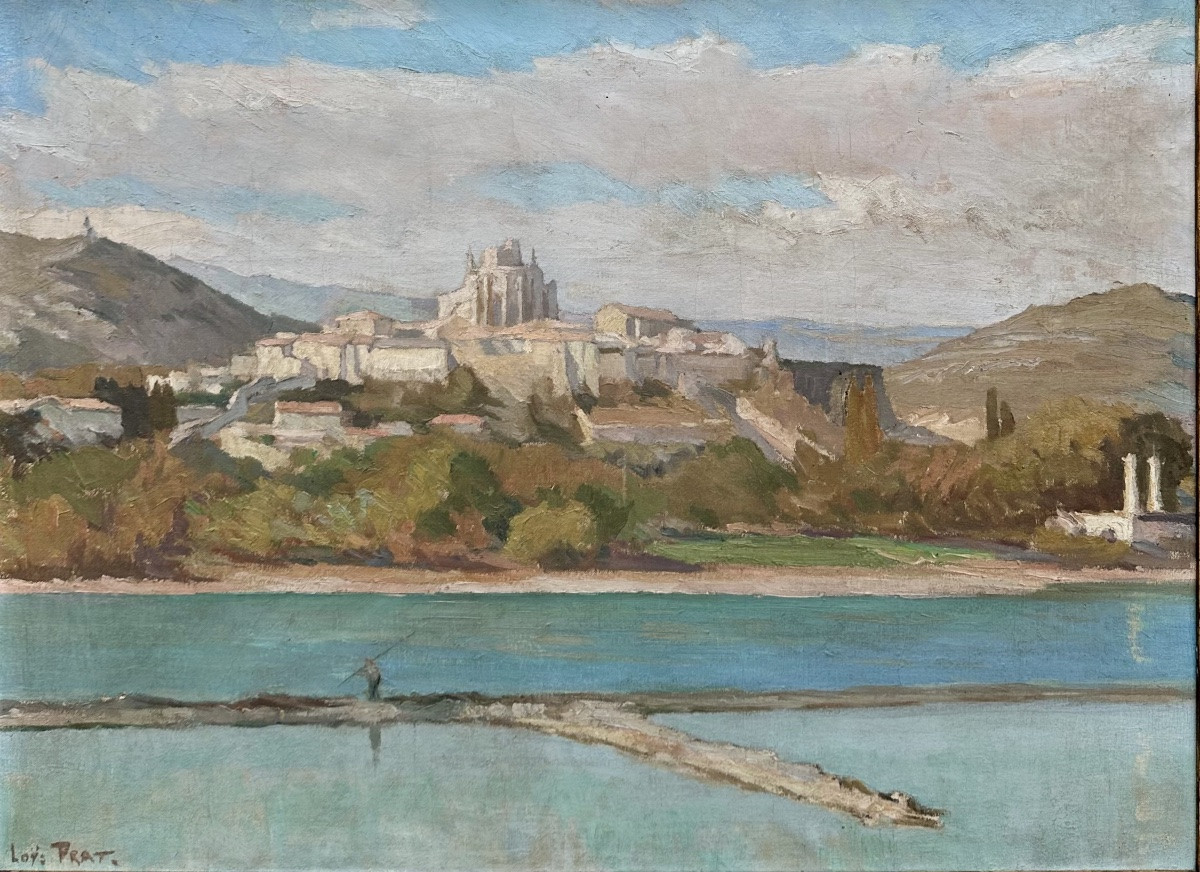 PRAT Loys Joseph (1879-1934) Vue de Viviers, Ardèche - Huile sur toile - Tableau, Peinture-photo-3