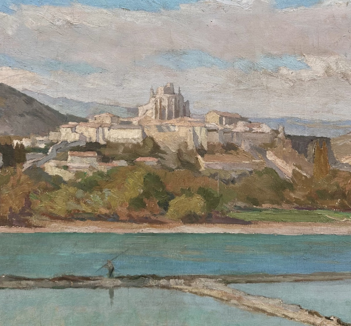 PRAT Loys Joseph (1879-1934) Vue de Viviers, Ardèche - Huile sur toile - Tableau, Peinture-photo-1