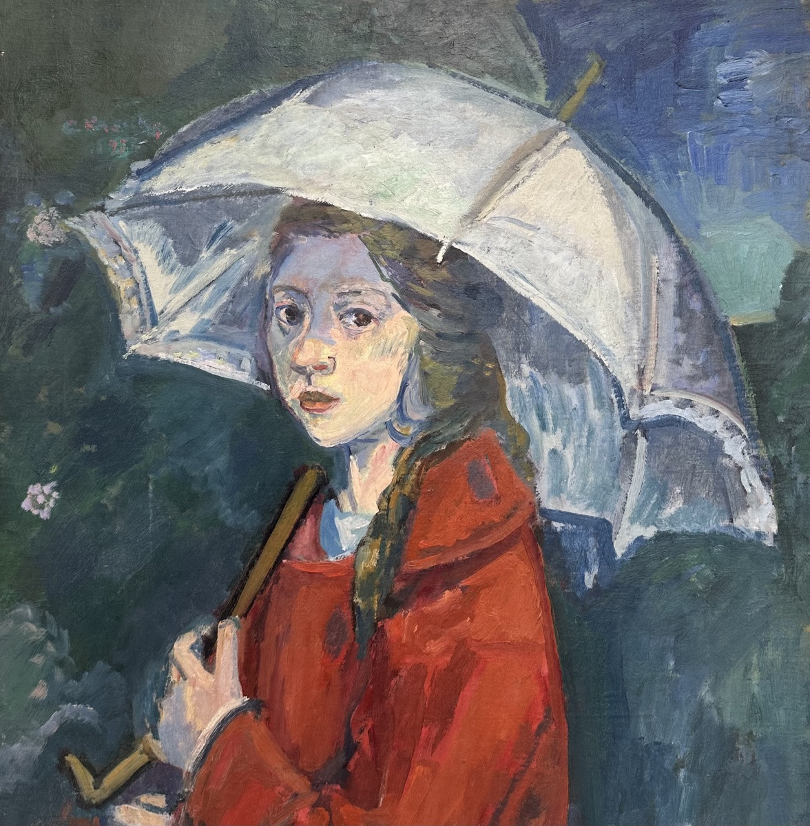 École Française vers 1900 - Portrait de Femme au Parapluie - Peinture Tableau à Identifier-photo-4