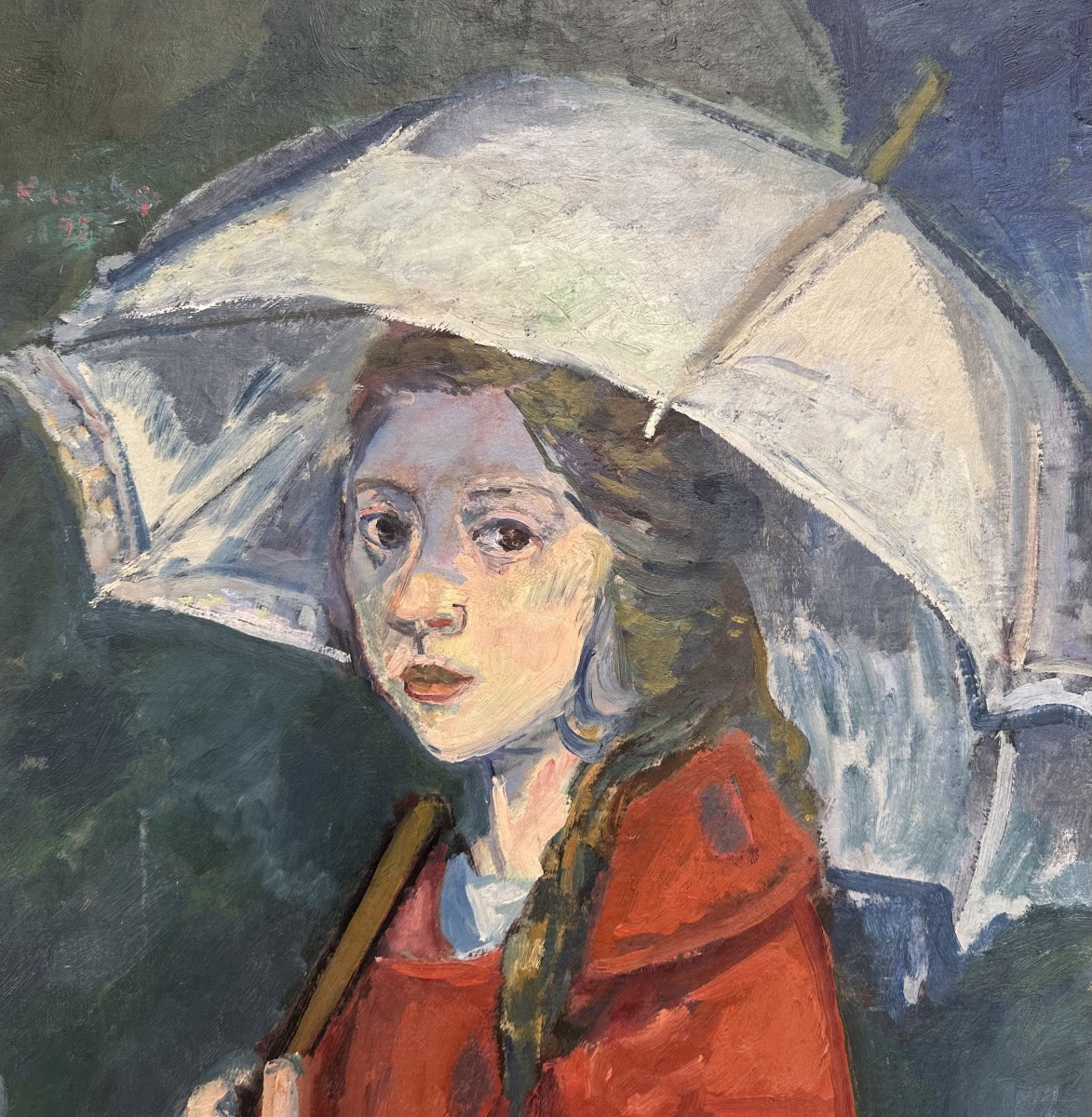 École Française vers 1900 - Portrait de Femme au Parapluie - Peinture Tableau à Identifier-photo-1