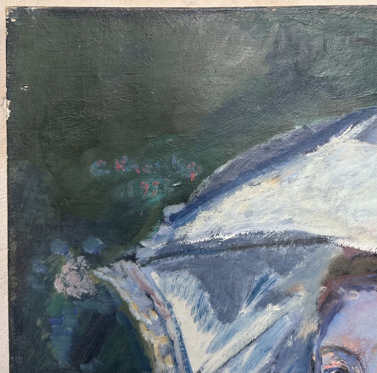 École Française vers 1900 - Portrait de Femme au Parapluie - Peinture Tableau à Identifier-photo-3