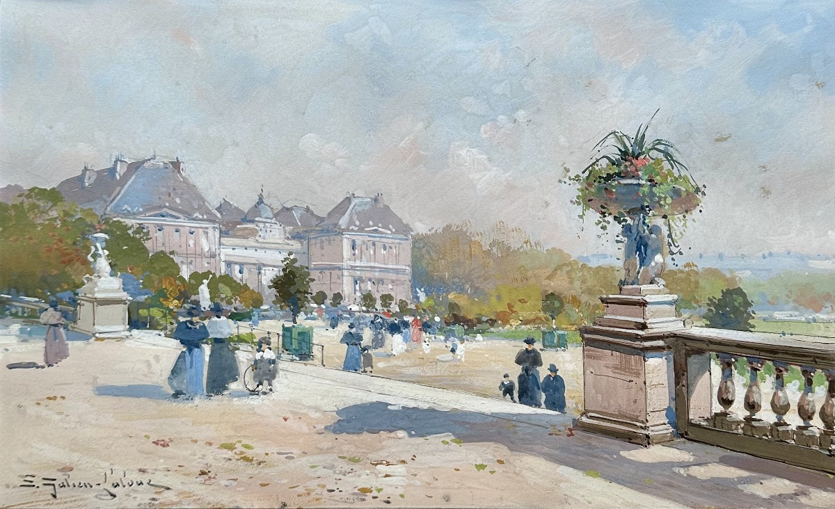 Galien-laloue Eugène (1854-1941) The Luxembourg Gardens, Senate, Paris - Gouache Painting-photo-2