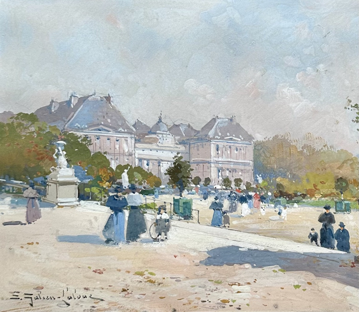 Galien-laloue Eugène (1854-1941) The Luxembourg Gardens, Senate, Paris - Gouache Painting-photo-3