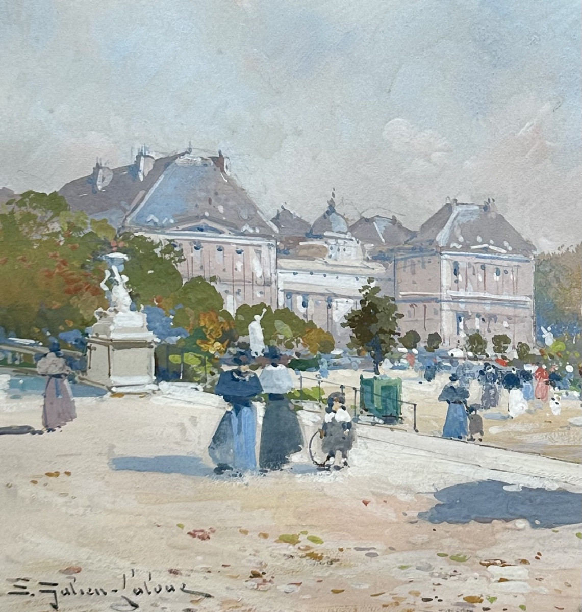 Galien-laloue Eugène (1854-1941) The Luxembourg Gardens, Senate, Paris - Gouache Painting-photo-4