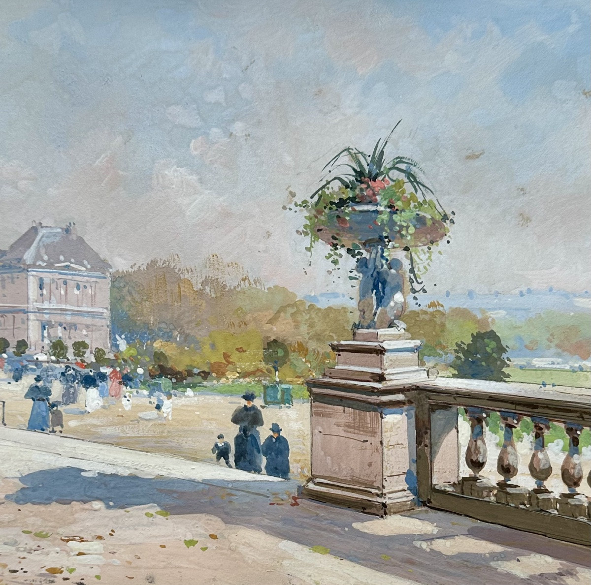 Galien-laloue Eugène (1854-1941) The Luxembourg Gardens, Senate, Paris - Gouache Painting-photo-2