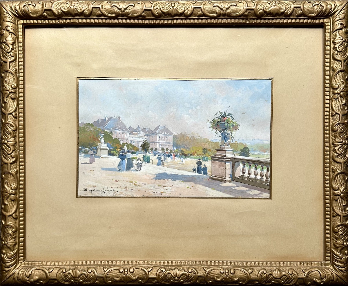 Galien-laloue Eugène (1854-1941) The Luxembourg Gardens, Senate, Paris - Gouache Painting-photo-3