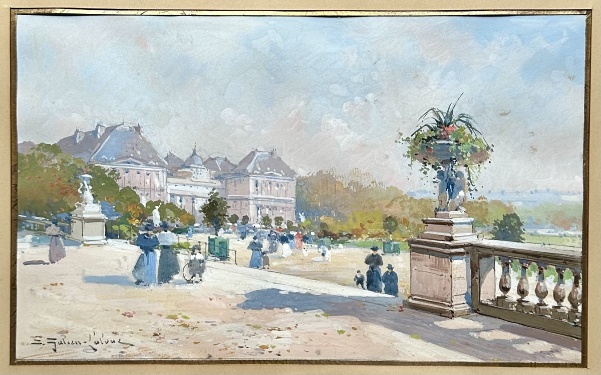 Galien-laloue Eugène (1854-1941) The Luxembourg Gardens, Senate, Paris - Gouache Painting