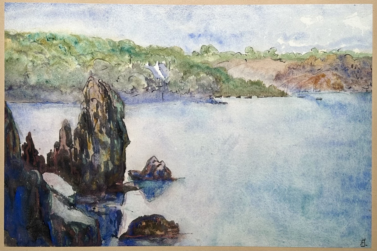 Jobert Fernand (1876-1949) Maritime Landscape Riec-sur-bélon Seaside Brittany - Watercolor-photo-2
