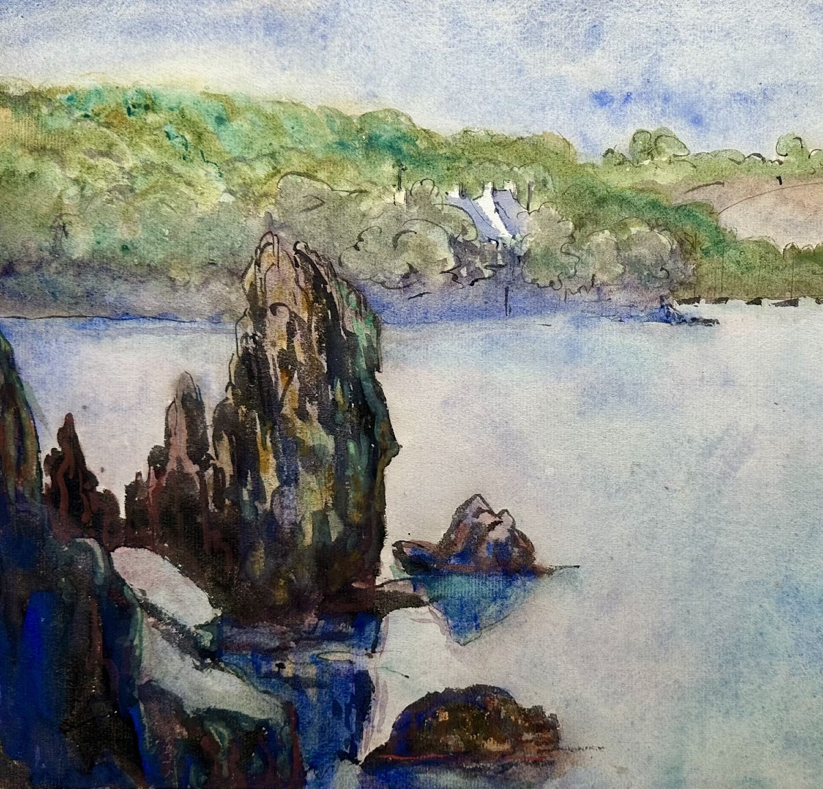 Jobert Fernand (1876-1949) Maritime Landscape Riec-sur-bélon Seaside Brittany - Watercolor-photo-4