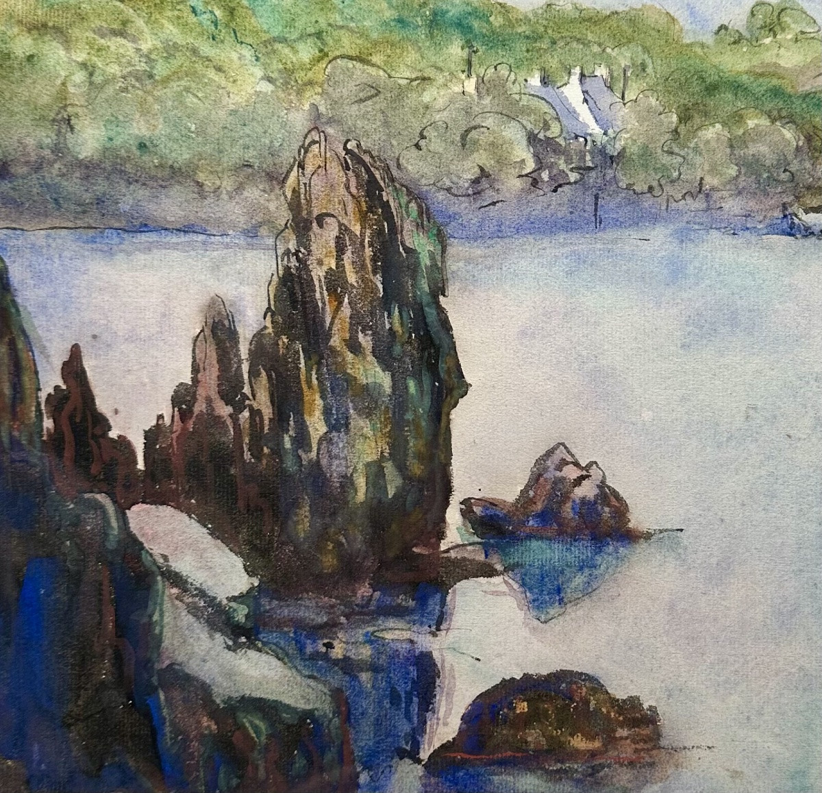 Jobert Fernand (1876-1949) Maritime Landscape Riec-sur-bélon Seaside Brittany - Watercolor-photo-1