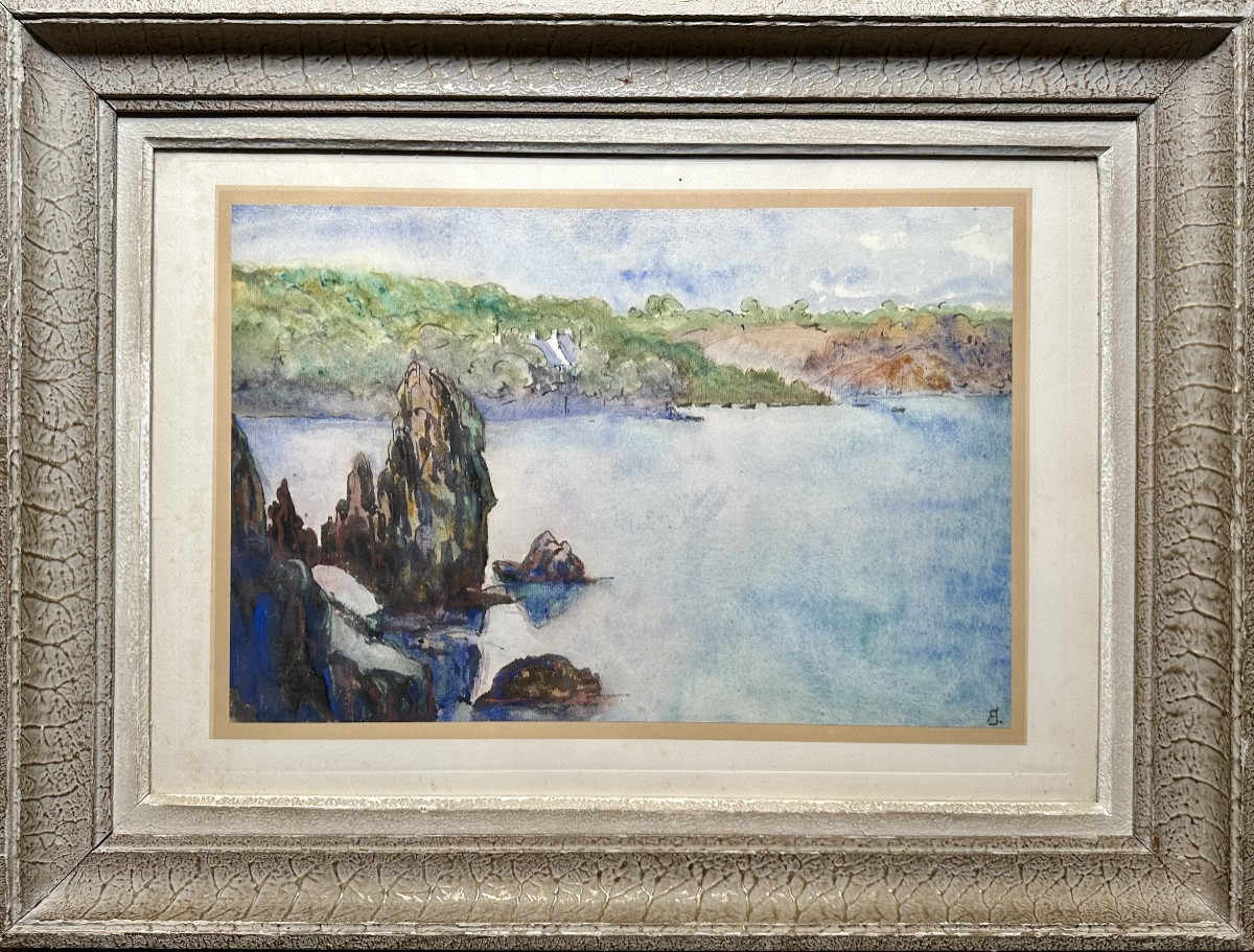 Jobert Fernand (1876-1949) Maritime Landscape Riec-sur-bélon Seaside Brittany - Watercolor