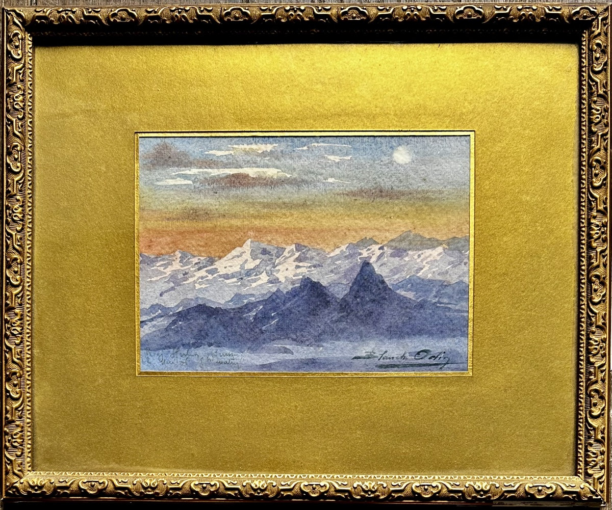 ODIN Blanche (1865-1957) La montagne du Rigi sous la neige, Suisse - Aquarelle -photo-2