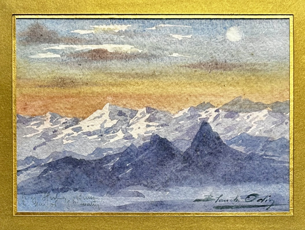ODIN Blanche (1865-1957) La montagne du Rigi sous la neige, Suisse - Aquarelle -photo-3