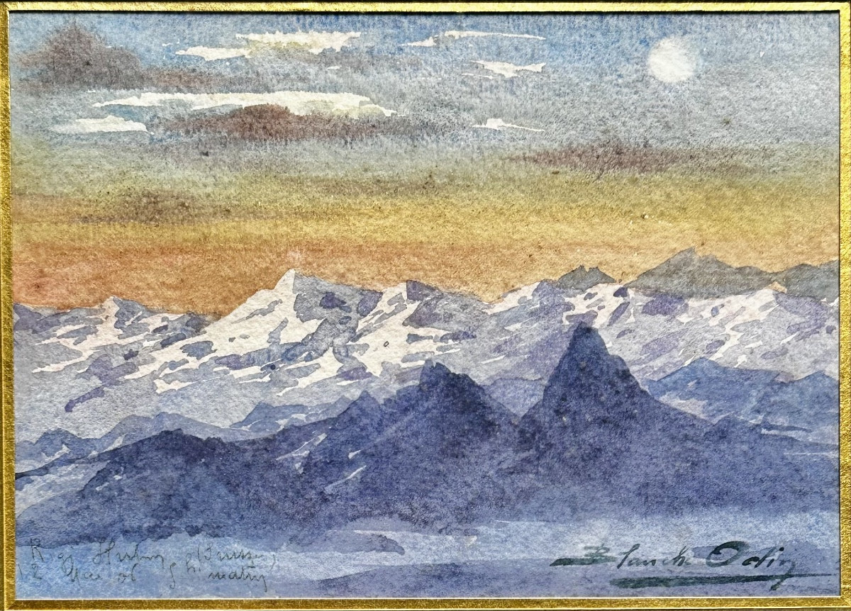 ODIN Blanche (1865-1957) La montagne du Rigi sous la neige, Suisse - Aquarelle 
