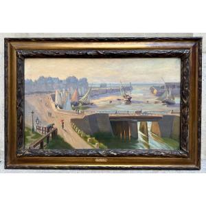 Charles WISLIN (1852-1932) - Huile sur Toile - Le port du Tréport - Marine Normandie - Tableau Peinture