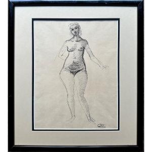 André Derain (1880-1954) - Drawing In Black Ink - Portrait Of A Nude Woman Académie