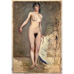 Académie de Femme Nue - Huile sur Toile - Portrait Fin XIXème 