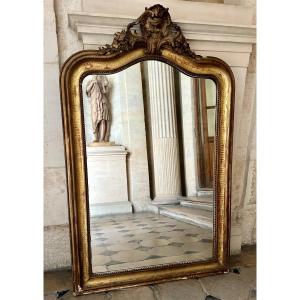 Grand Miroir de Cheminée Époque Louis-Philippe XIXème Bois Sculpté Doré