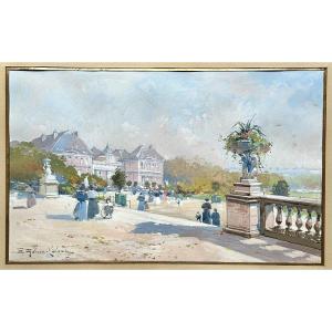 Galien-laloue Eugène (1854-1941) The Luxembourg Gardens, Senate, Paris - Gouache Painting